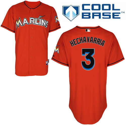 Adeiny Hechavarria #3 MLB Jersey-Miami Marlins Men's Authentic Alternate 1 Orange Cool Base Baseball Jersey